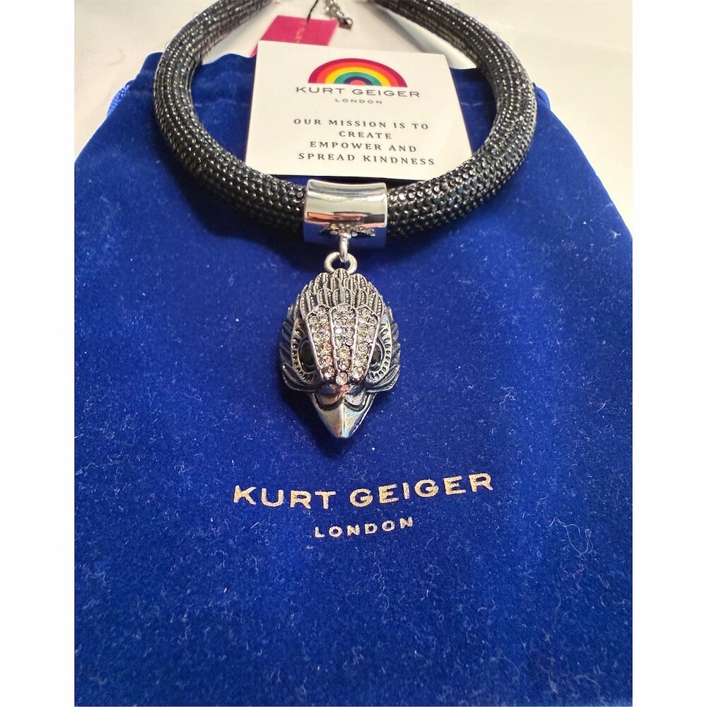 Kurt Geiger London Necklace Black Collar Crystal Eagle Head Pendant